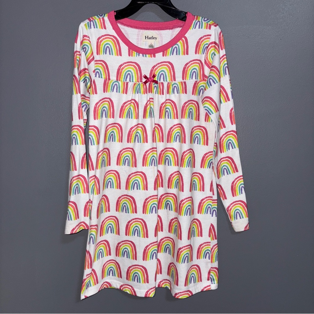 Hatley Girls Long Sleeve Rainbow Nightgown Pajamas - size 8 Pink and Multicolor